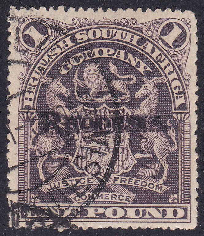 BSAC / Rhodesia SACC111  : £1 Grey Purple o/p in violet - Fine Used CV R4500