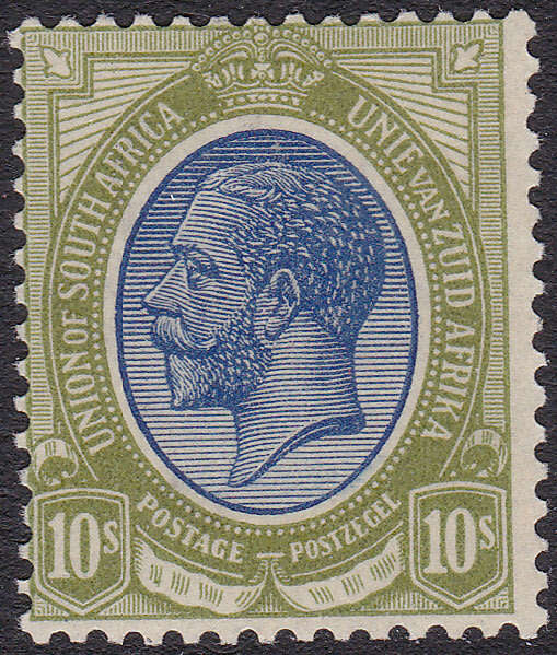 Union of SA - 1913 SACC15 10/- GREEN and BLUE LMM CV R10000