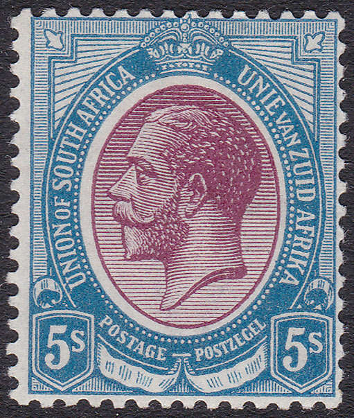 Union of SA - 1913 SACC14 5/- PURPLE and BLUE MM CV R3500