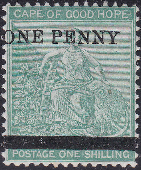Cape of Good Hope 1876 SACC28 1d ON 1/- GREEN **UNMOUNTED MINT** CV R5500
