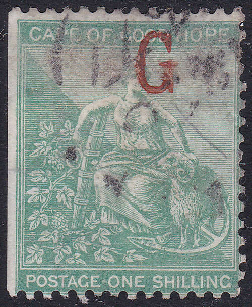 Griqualand West SG9d 1/- GREEN (OVERPRINT TYPE 4) - GOOD USED - CV £110(2017)
