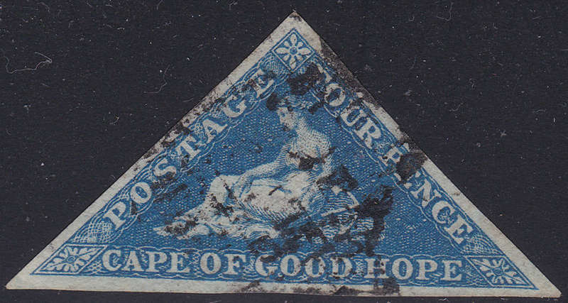 CAPE OF GOOD HOPE 1853 SACC2 - 4d DEEP BLUE ON DEEPLY BLUED PAPER - VFU- CV R5500