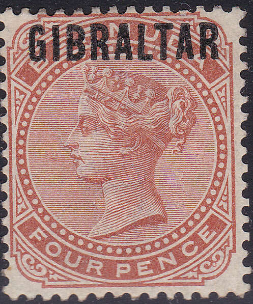 GIBRALTAR 1889 SG5 4d ORANGE-BROWN LMM CV £190(2017)