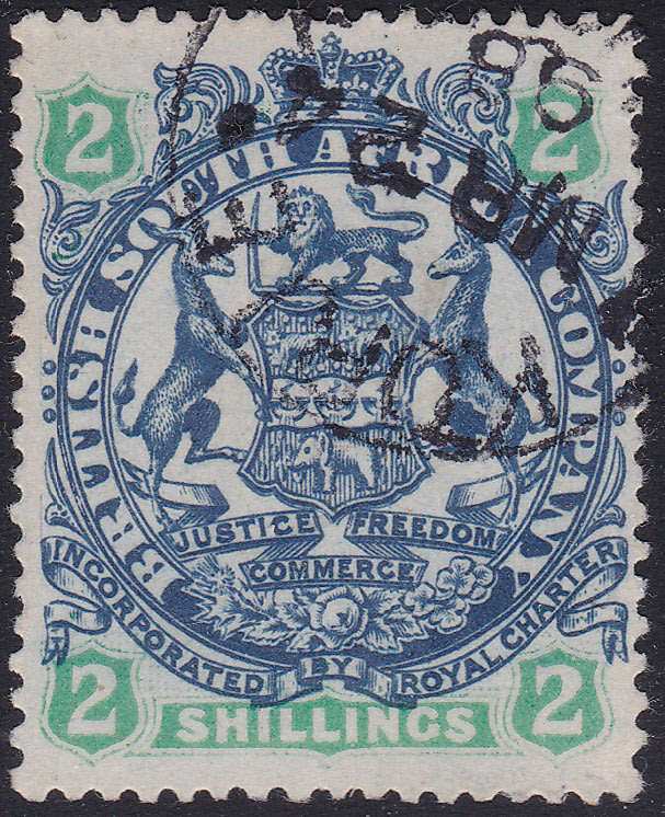BSAC / Rhodesia : SG47 2/- Indigo & Green VFU  CV £14