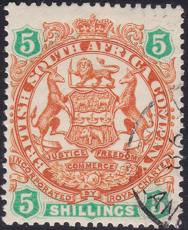 BSAC / Rhodesia : SG49 5/- Chestnut & Emerald VFU  CV £14