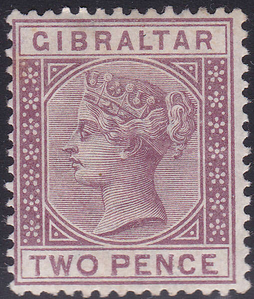 GIBRALTAR 1886 SG10 2d BROWN-PURPLE LMM CV £30(2017)