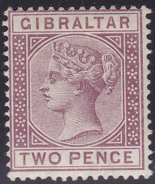 GIBRALTAR 1886 SG10 2d BROWN-PURPLE LMM CV £30(2017)