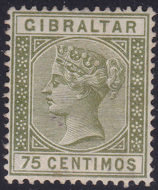 GIBRALTAR 1890 SG29 75c OLIVE-GREEN MM CV £32(2017)