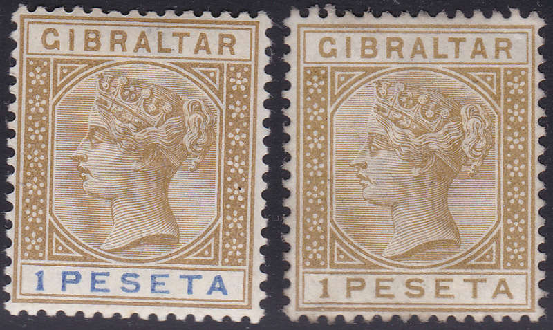 GIBRALTAR 1890 SG30 and SG31 1p BISTRA PLUS 1p BISTRE and ULTRAMARINE MM CV £79.75(2017)
