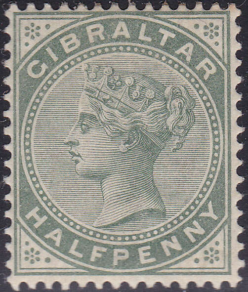 GIBRALTAR 1887 SG8 ½d DULL GREEN MM CV £18(2017)