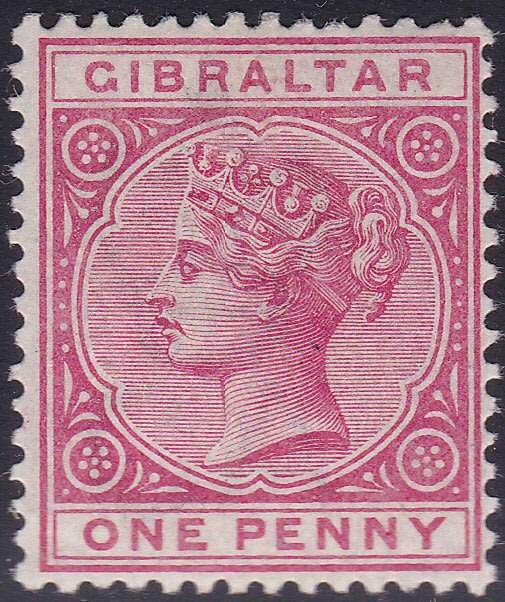 GIBRALTAR 1887 SG9 1d ROSE MM CV £50(2017)