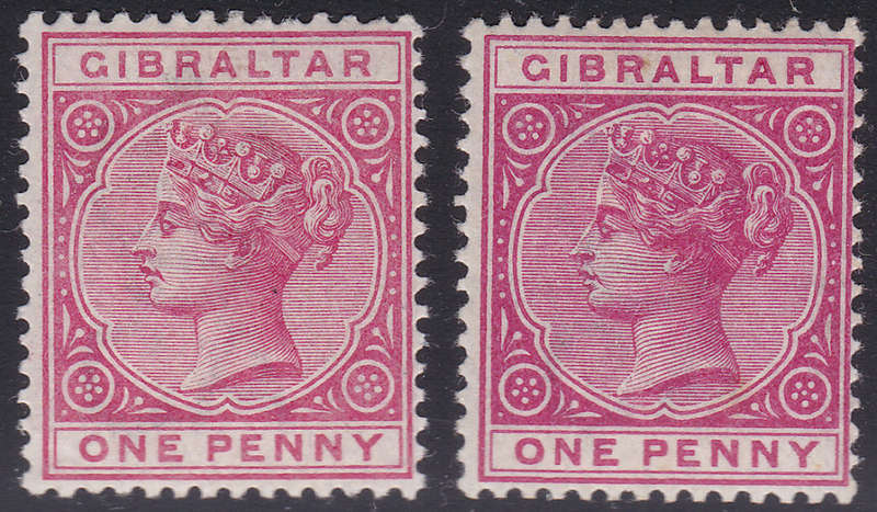 GIBRALTAR 1887 SG9 1d ROSE MM CV £50(2017)