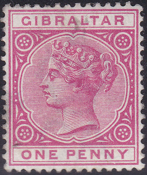 GIBRALTAR 1887 SG9 1d ROSE MM CV £50(2017)