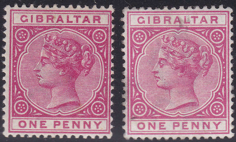 GIBRALTAR 1887 SG9 1d ROSE MM CV £50(2017)