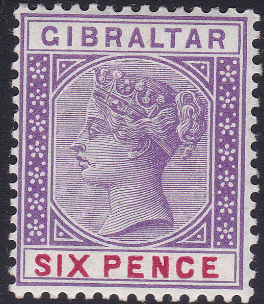 GIBRALTAR 1898 SG44 6d VIOLET and RED MM CV £45(2017)