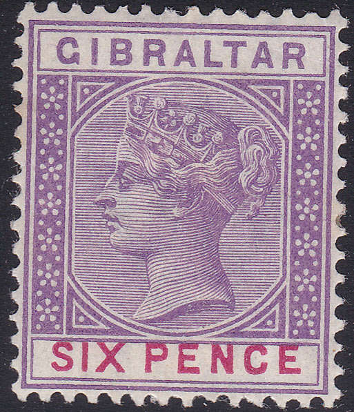 GIBRALTAR 1898 SG44 6d VIOLET and RED MM CV £45(2017)