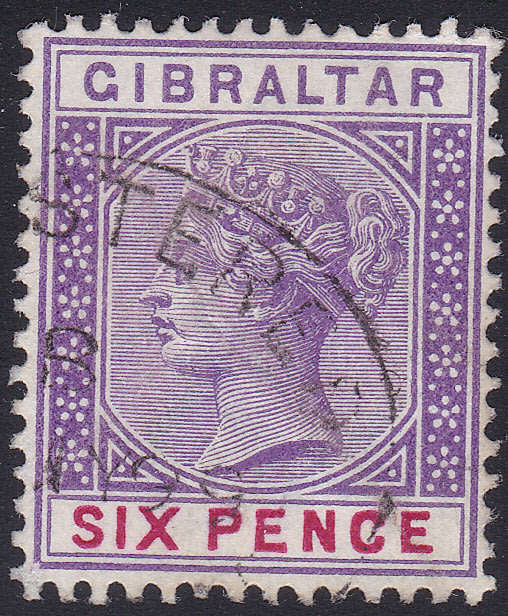 GIBRALTAR 1898 SG44 6d VIOLET and RED VFU CV £22(2017)
