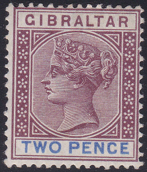 GIBRALTAR 1898 SG41 2d BROWN-PURPLE and ULTRAMARINE MM CV £29(2017)