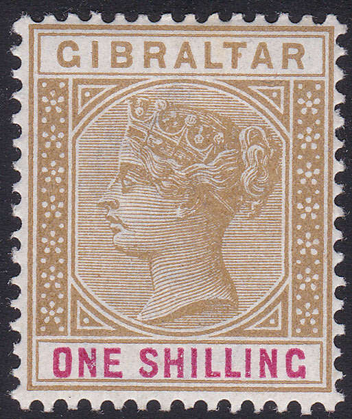 GIBRALTAR 1898 SG45 1/- BISTRE and CARMINE MM CV £42(2017)