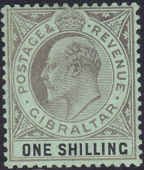 GIBRALTAR 1910 SG71 1/- BLACK/GREEN MM CV £23(2017)