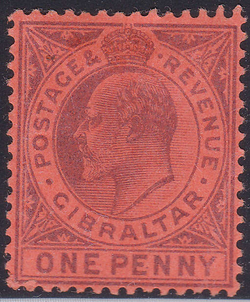 GIBRALTAR 1903 SG47 1d DULL PURPLE/RED MM CV £35(2017)