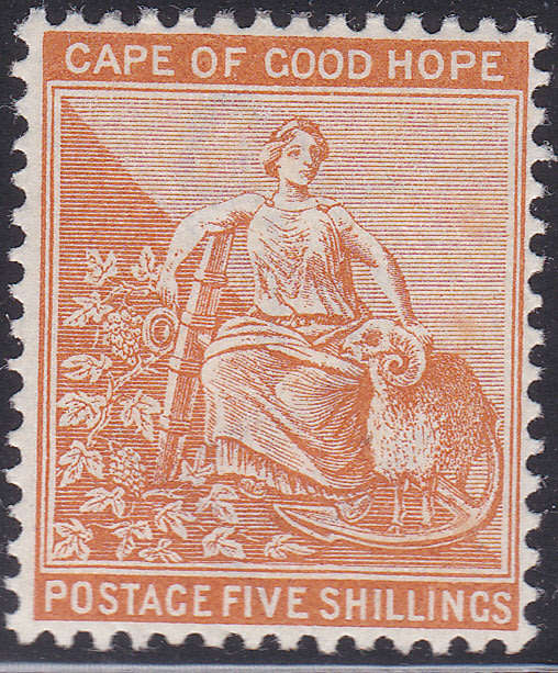 Cape of Good Hope 1896 SACC63 5/- BROWN-ORANGE(WM ANCHOR) VLMM - CV R3000