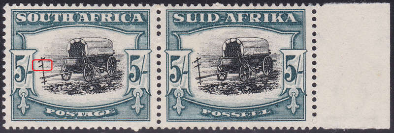 UNION OF SA 1933 SACC62c 5/- Black & Green - ``Broken Yoke`` variety **UM** CV R3500