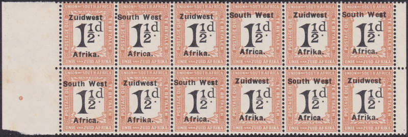 SWA POSTAGE DUES : 1923 SACC30 1½d BLACK & BROWN MARGINAL BO12(GROUP VI) -  UM CV R720+