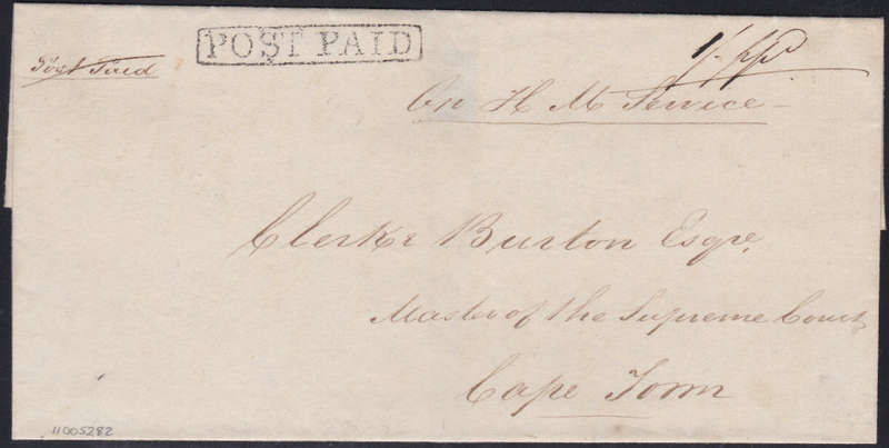Cape of Good Hope : Stampless Cover - SENT ``POST PAID`` TO MASTER OF THE SUPREME COURT