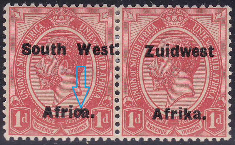 SWA 1924 TYPE VI SACC41 1d RED BILINGUAL PAIR LMM - UNLISTED VARIETY