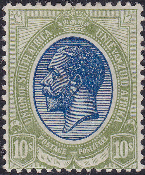 Union of SA - 1913 SACC15 10/- GREEN & BLUE MM CV R10000