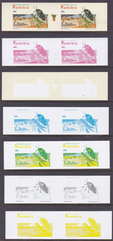 NAMIBIA 2007 SACC543 4TH DEF ISSUE - 7 PLATE PROOFS OF THE 40c IN VARIOUS COLOURS(WHITE PAPER) - UM