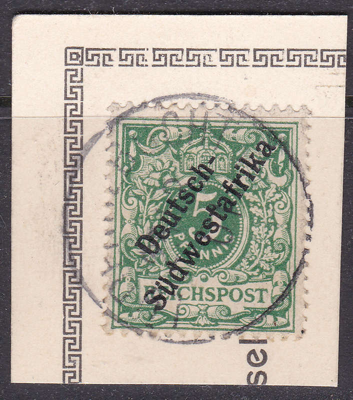 GERMAN SWA 1898 SACC8 5Pfg GREEN - VFU ON PIECE - CV R60