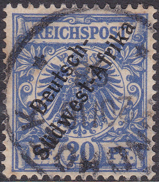 GERMAN SWA 1897 SACC4 20Pfg ULTRAMARINE - VFU - CV R110