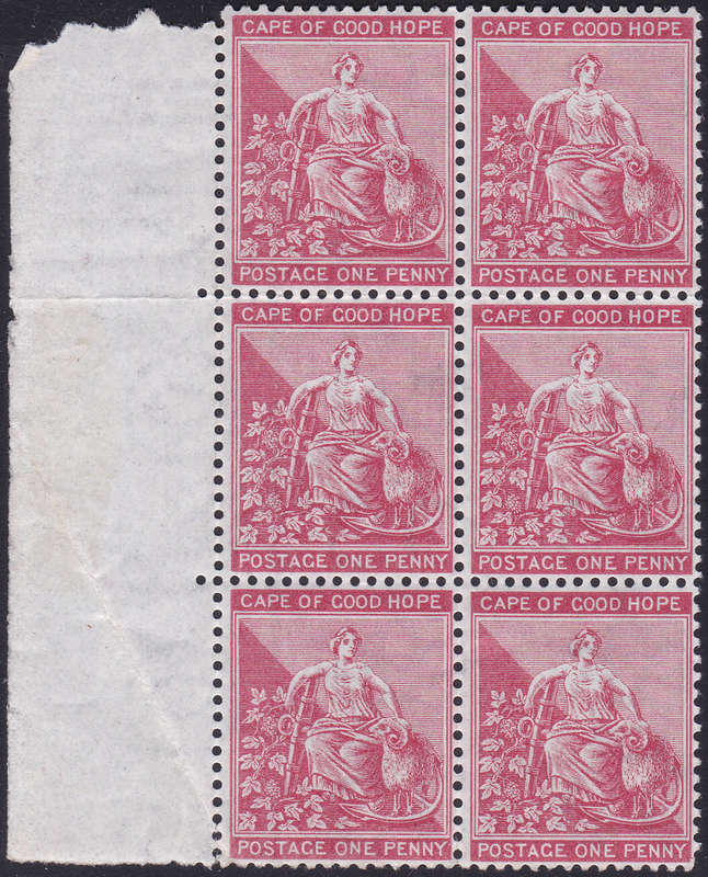 Cape of Good Hope SACC24 1d PALE CARMINE-RED MARGINAL BO6 - WM CROWN CC - CV R9500