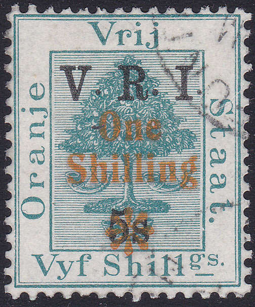 OFS 1902 SACC83 1/- ON 5/- ON 5/- GREEN  - VFU - CV R400