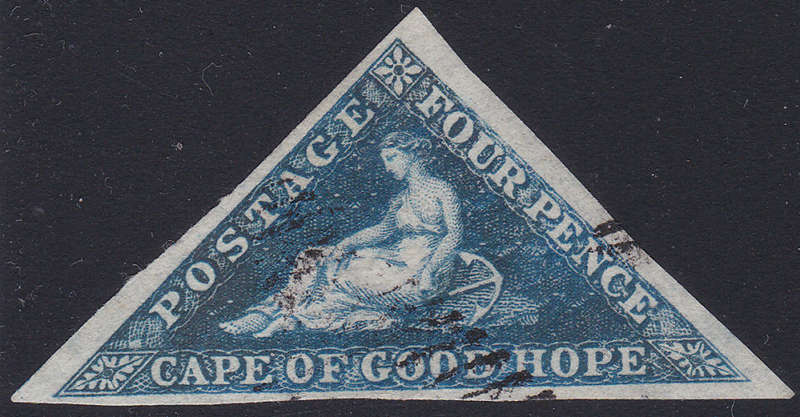 Cape of Good Hope 1853 SG4 4d DEEP BLUE ON SLIGHTLY BLUED PAPER- VFU - CV £170