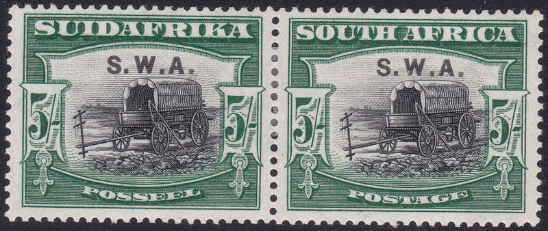 SWA 1927-30 SACC89 5/- BLACK and GREEN MARGINAL PAIR - MM - CV R2500