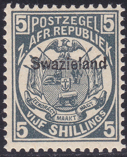 SWAZILAND 1889 SACC7 5/- SLATE-BLUE UM CV R9000 (R4500x2)