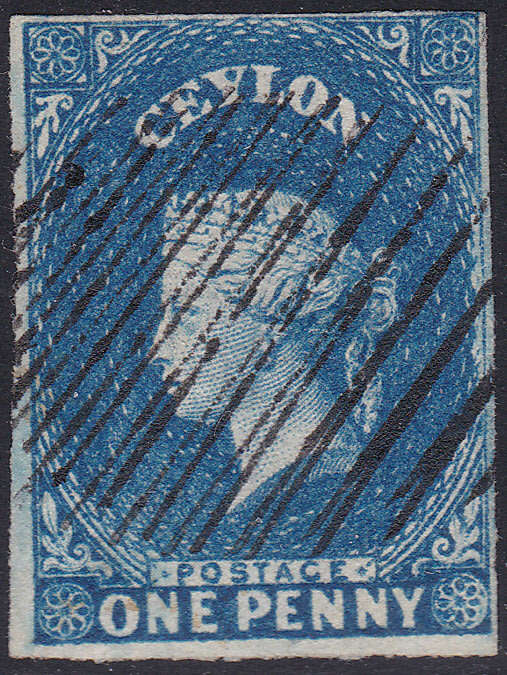 CEYLON - 1857 SG2 1d DEEP TURQUOISE-BLUE - VFU - CV £45(2017)