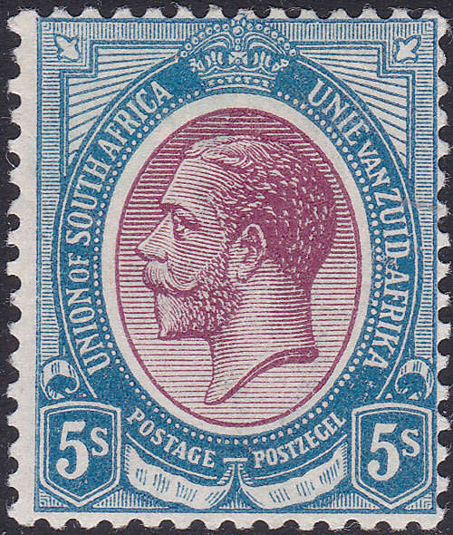 Union of SA - 1913 SACC14 5/- PURPLE & BLUE MM CV R3500