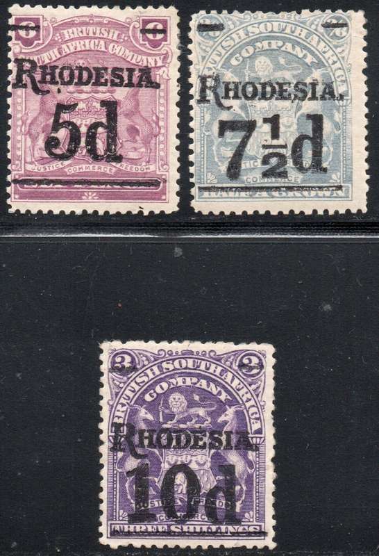 Rhodesia 1909-11 SG114/117 Short set of 3 to 7s6d - MM - CV £39