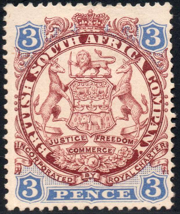 B.S.A.C/Rhodesia SG31 3d Chocolate & Ultramarine -  MM CV £10