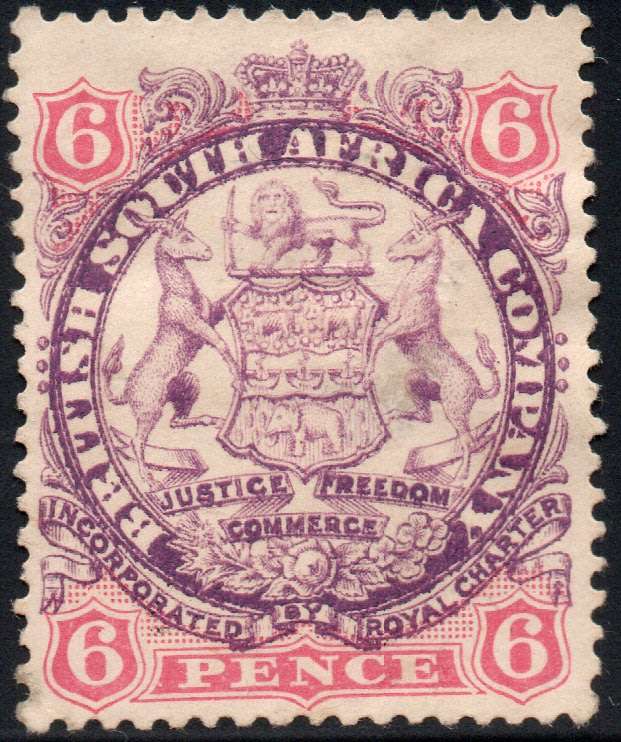 B.S.A.C/Rhodesia SG33 6d - Mauve & Pink -  MM CV £85(2017)