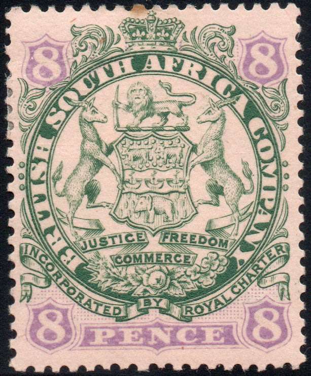 BSAC / Rhodesia : SG34 8d Green & Mauve/Buff MM(HR) CV £19(2017)