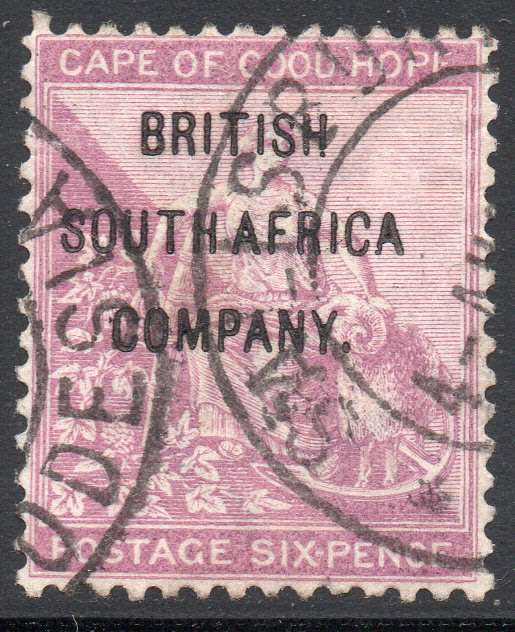 BSAC / Rhodesia 1896 SG63 6d Deep Purple VFU CV £80(2017)