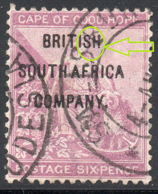 BSAC / Rhodesia 1896 SG63 6d Deep Purple VFU CV £80(2017)