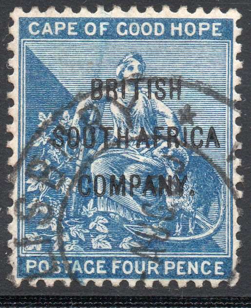 BSAC / Rhodesia 1896 SG62 4d Blue VFU CV £26(2017)