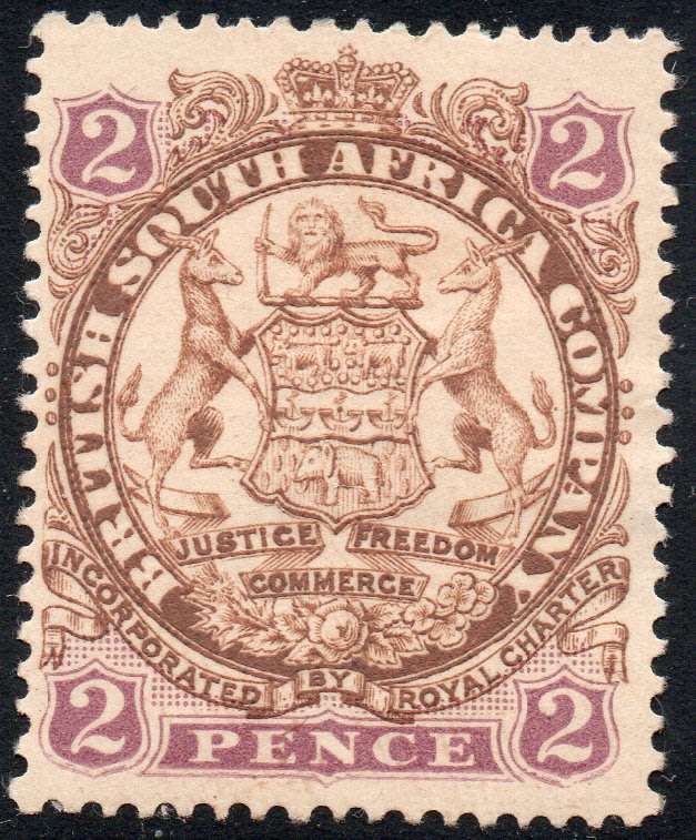 BSAC / Rhodesia : SG30 2d Brown & Mauve MM(HR) CV £40(2017)