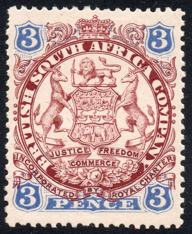 B.S.A.C/Rhodesia SG31 3d Chocolate & Ultramarine -  MM CV £10